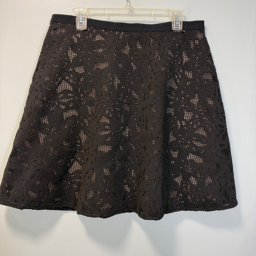 Ann Taylor Black Lace Overlay A-Line Skirt Size 12 358690 Office Party Feminine